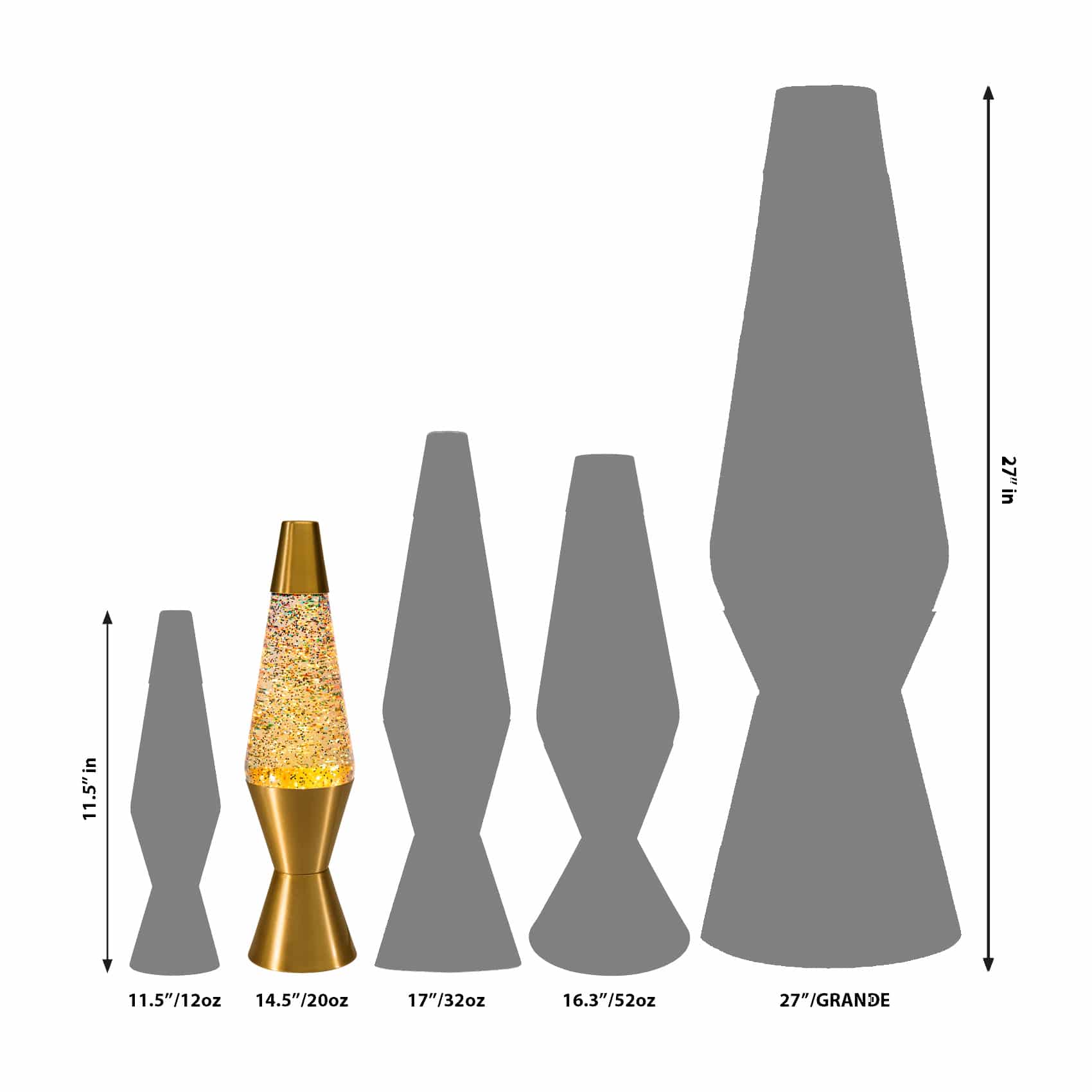 14.5" LAVA LAMP RAINBOW GLITTER - CLEAR/GOLD - MB8D