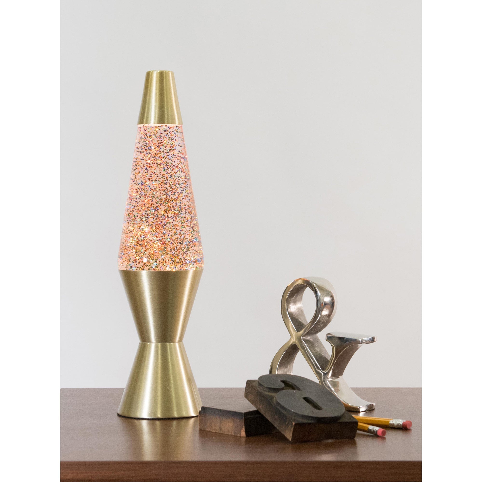 14.5" LAVA LAMP RAINBOW GLITTER - CLEAR/GOLD - MB8D